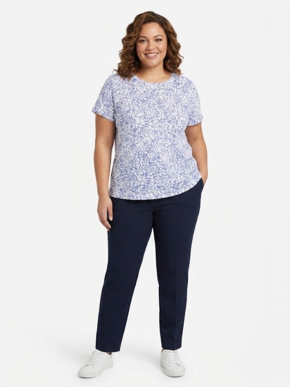 Sonoma White Short-Sleeve Tee with Blue Floral Outline
